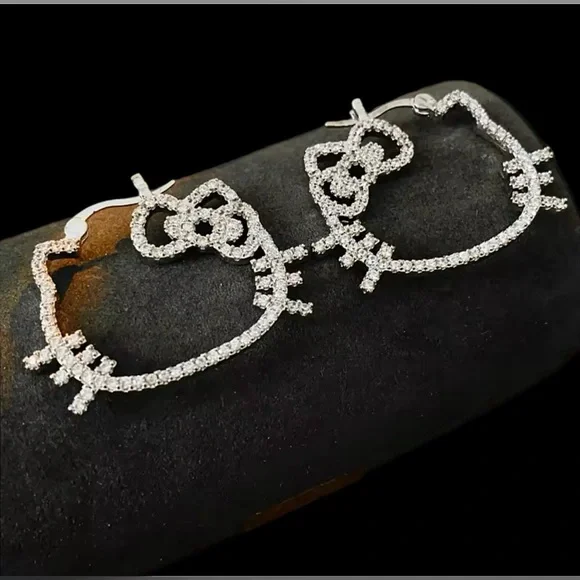 ✨New✨ Hello Kitty Rhinestone Hoop Earrings - Picture 3 of 6